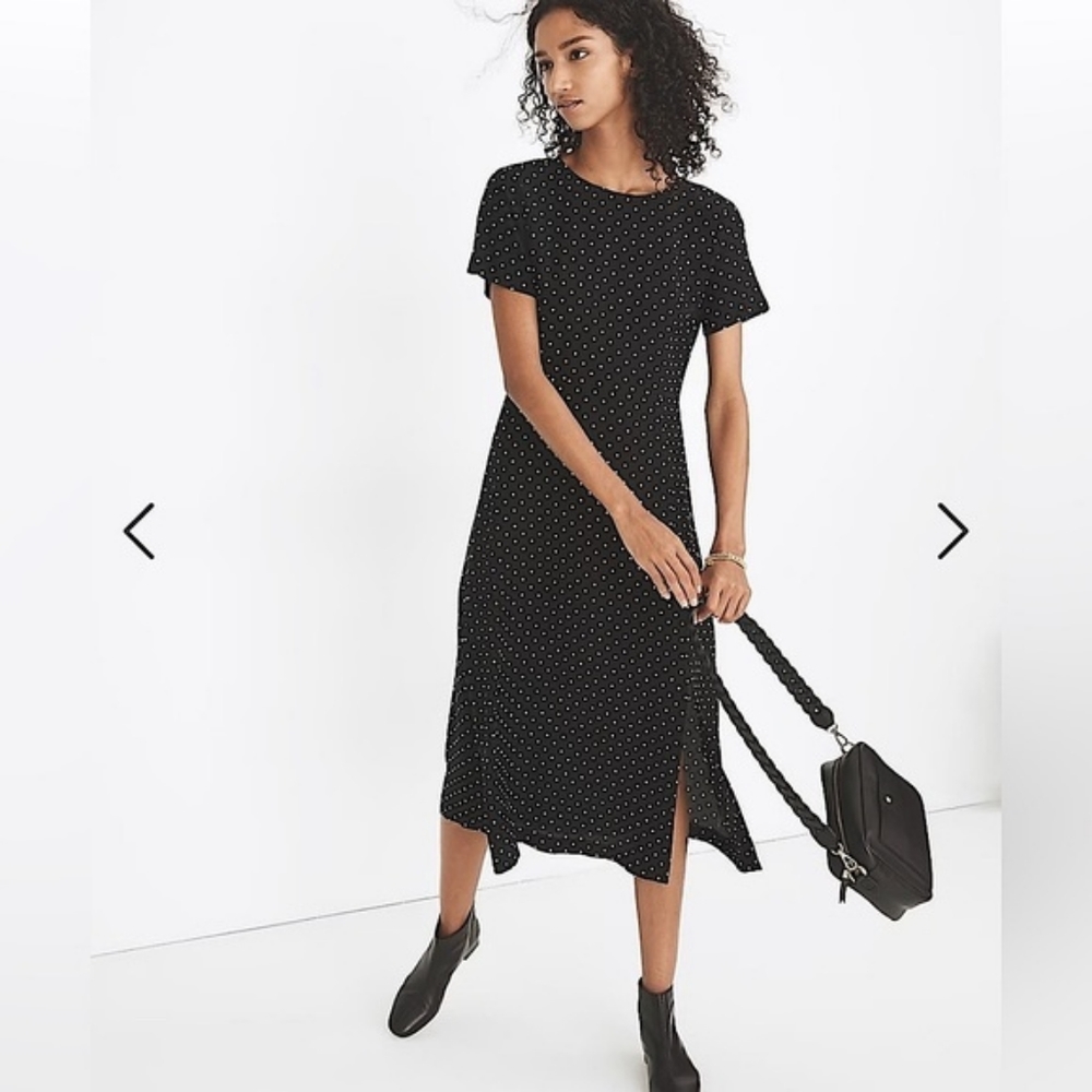 Madewell Black Polka Dot Midi Silk Dress size 12